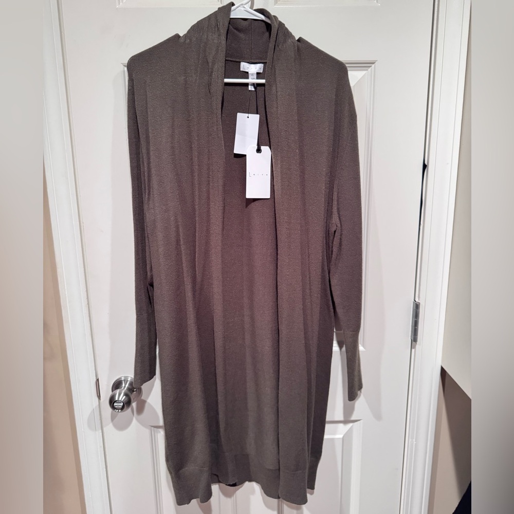 Leith Long Olive Green Open Cardigan